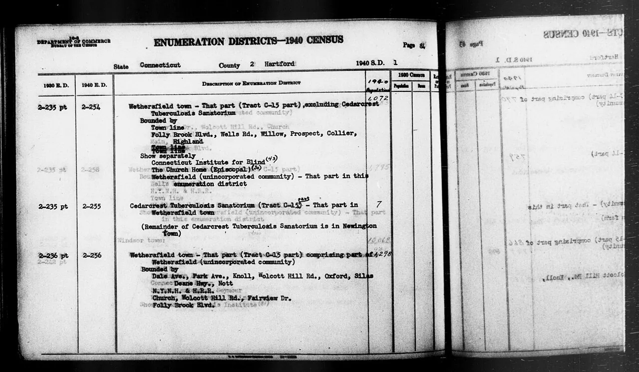 Cedarcrest in the 1940 census district descriptions