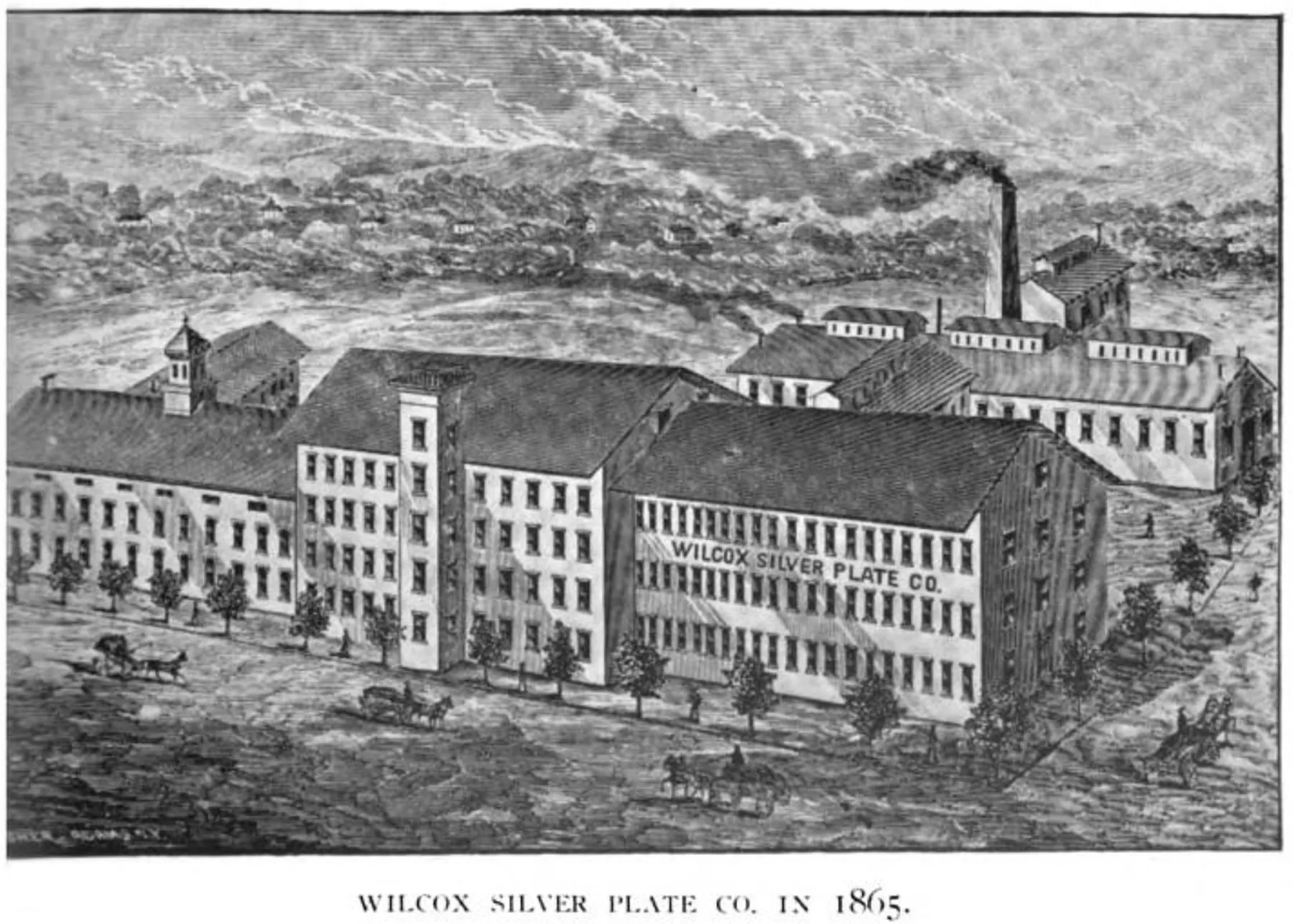 Wilcox factory view labeled 1865