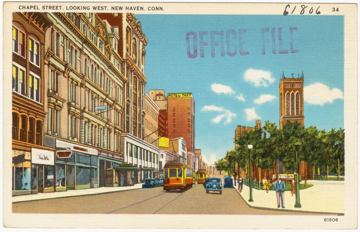 Chapel Street looking west, New Haven · Circa 1930–1945, catalog range