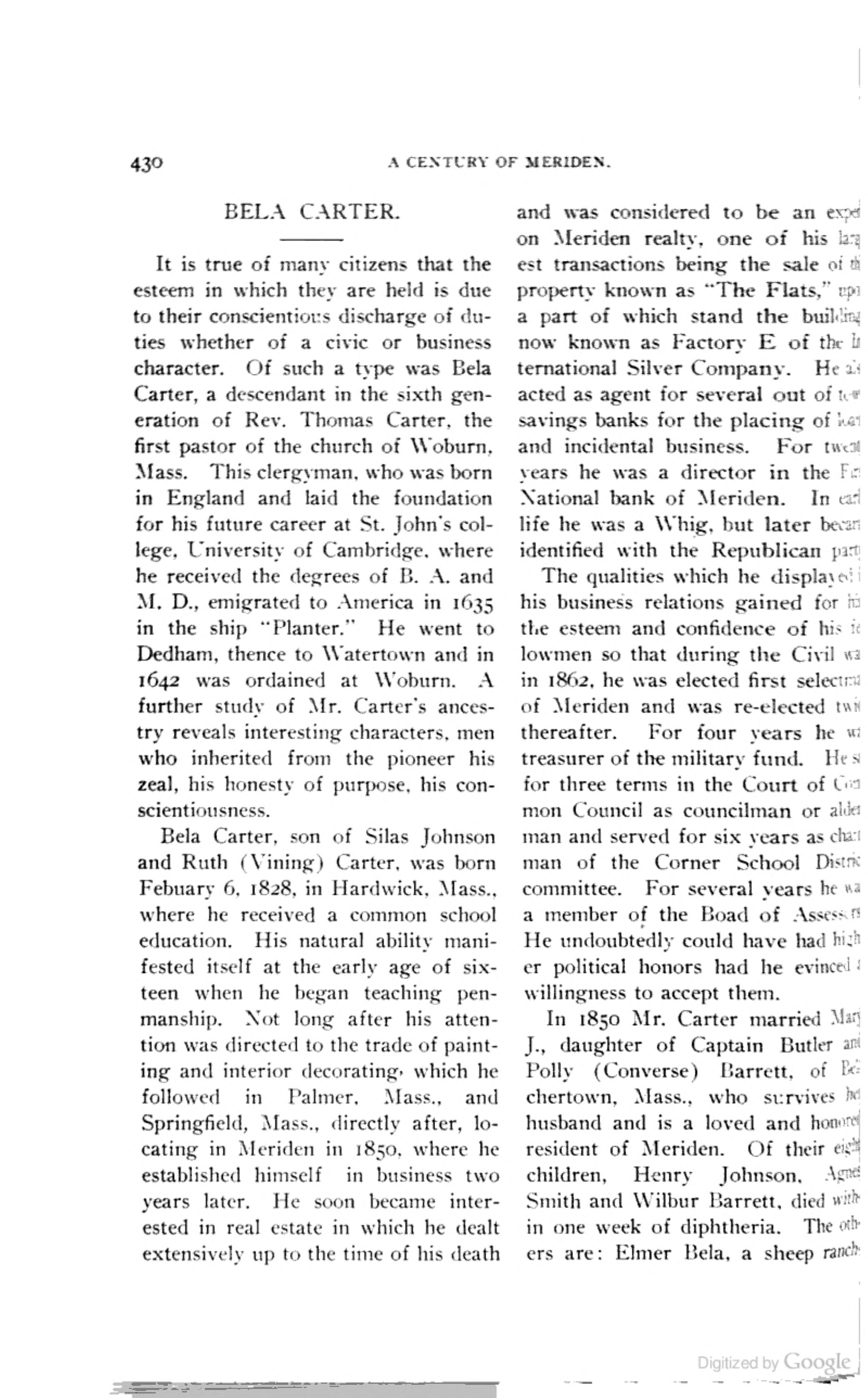 Historical scan for Bela Carter