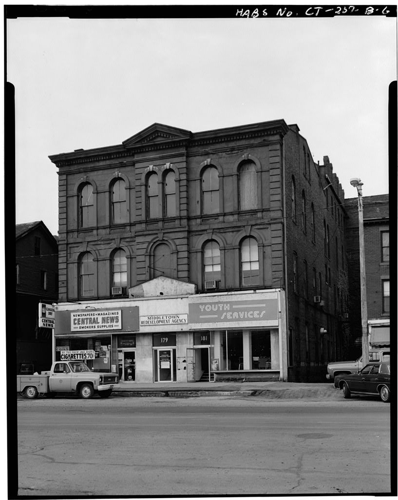 VIEW OF ALLEY SHOWING CONNECTION OF THEATER TO MIDDLESEX MUTUAL OFFICE BUILDING - Metro South Historic District,…