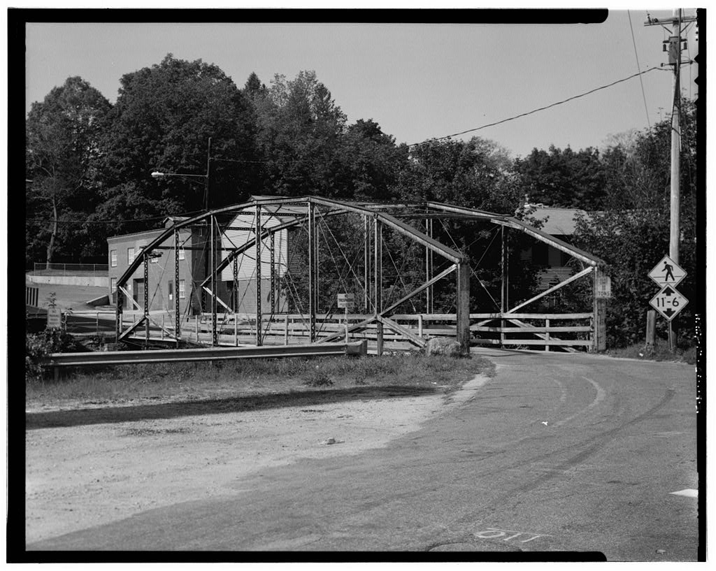 View north, general view showing bridge and setting, from river street, east side of river