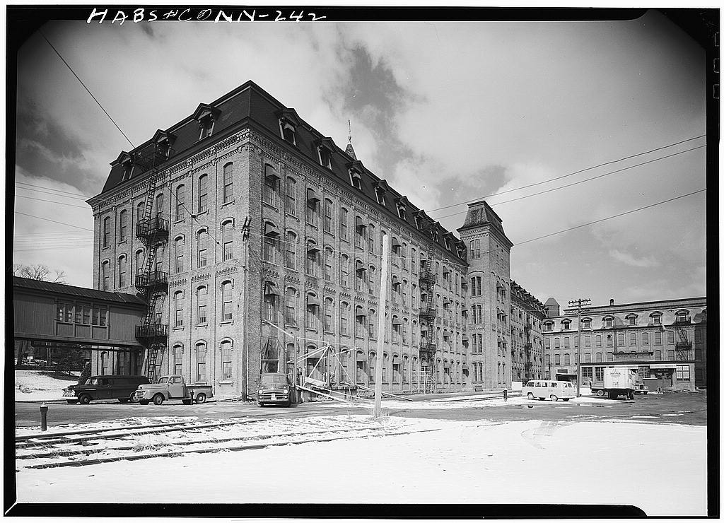 South and east elevations of original 1871 mill showing wing to the right