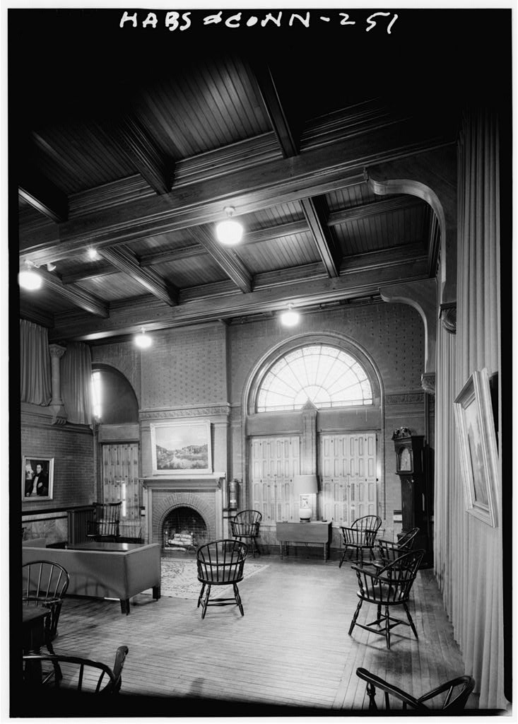Fireplace wall in north lecture room