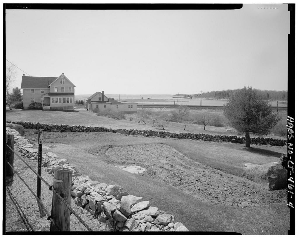 View from Wilcox Road, looking southwest over railroad tracks towards Latimer Point — Wilcox Road Historic District, Wilcox Road, Stonington, New London County, CT
