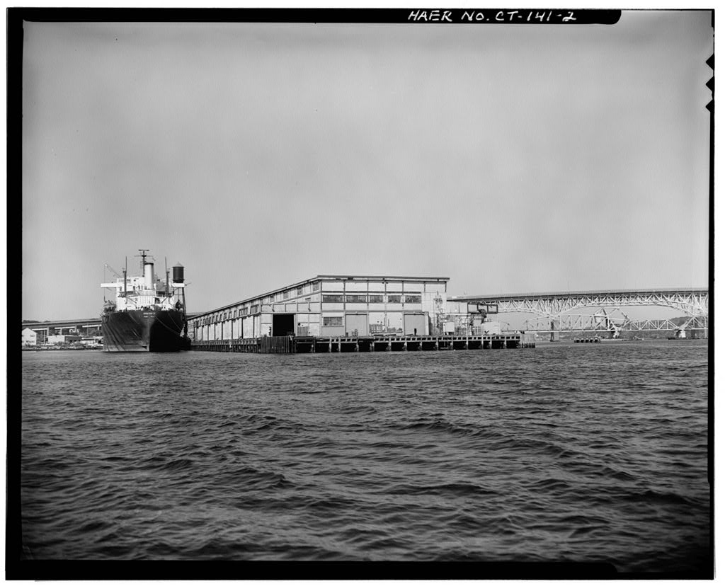 View north, general view from water — Connecticut State Pier, State Pier Road at Thames River, New London, New London County, CT